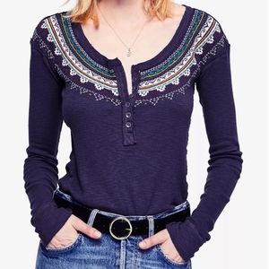 Free People Fair Isle Embroidered Henley
